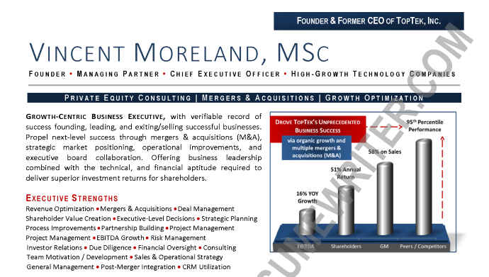 CEO resume example - financial services - private equity